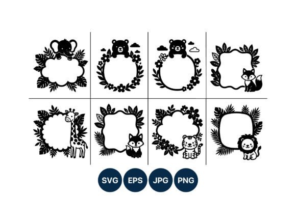 Animal Frames Vector Set Black White