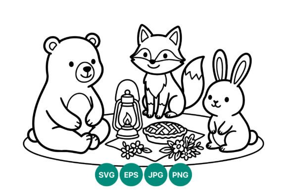 Bear Fox Rabbit Cute Line Art: Graphics & Illustrations for Branding
