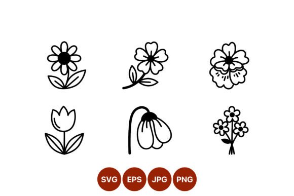 Black and White Flower Line Art Set: Graphics for Creative Branding