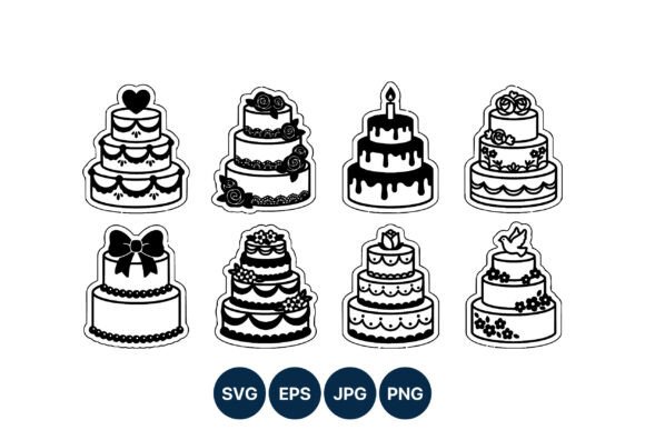 Black and White Wedding Cakes Vector