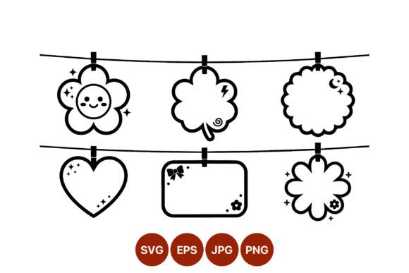 Black White Cute Hanging Flower Tags Graphics