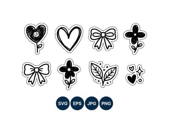 Black White Heart Flower Bow Stickers: Graphics for Creative Branding