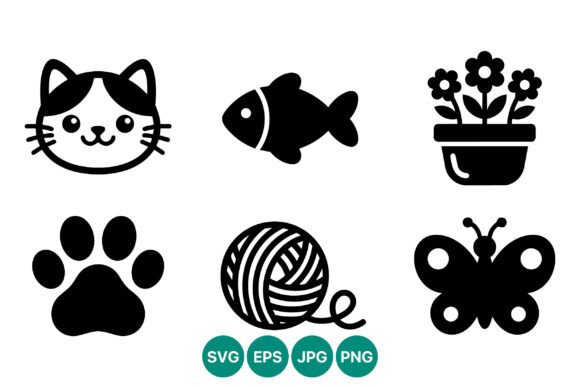 Cat Fish Flowerpot Paw Ball Yarn Graphics