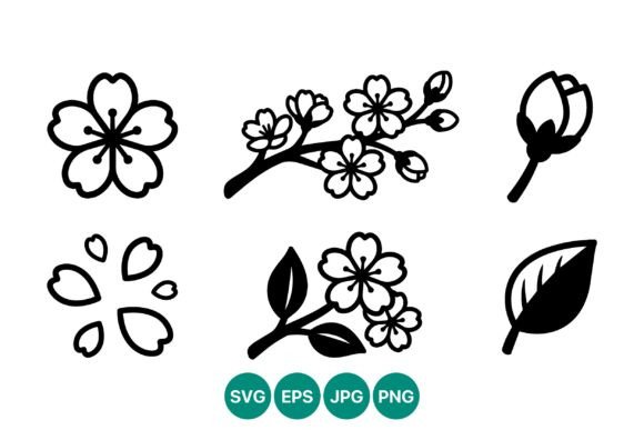 Cherry Blossom Flower Branch Vector: Graphics for Editorial Design