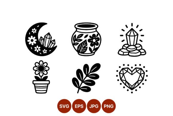 Crystal Moon Flower Pot Heart Icon Graphics