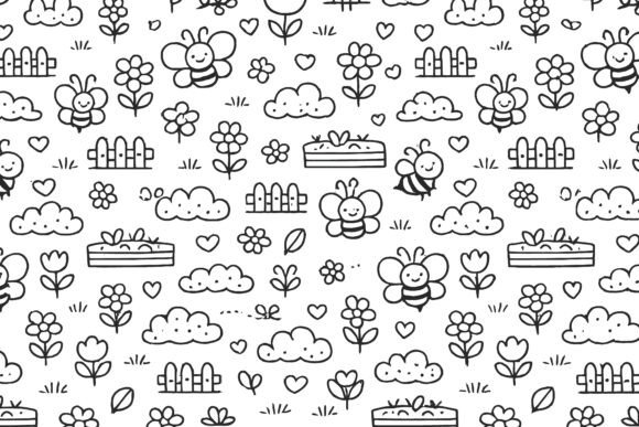 Cute Bee Seamless Pattern Vector Graphics