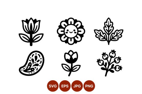 Cute Black and White Flower Icons Graphics