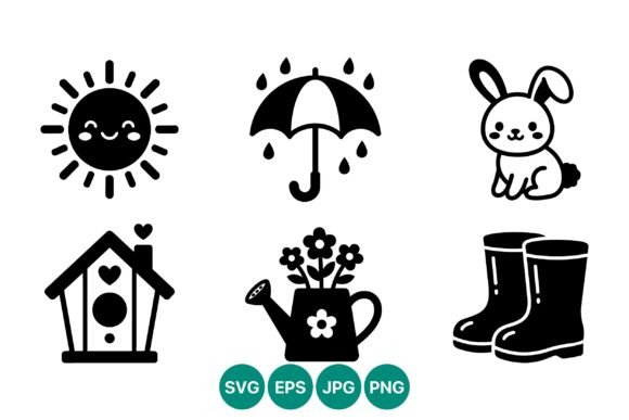 Cute Black and White Spring Icons