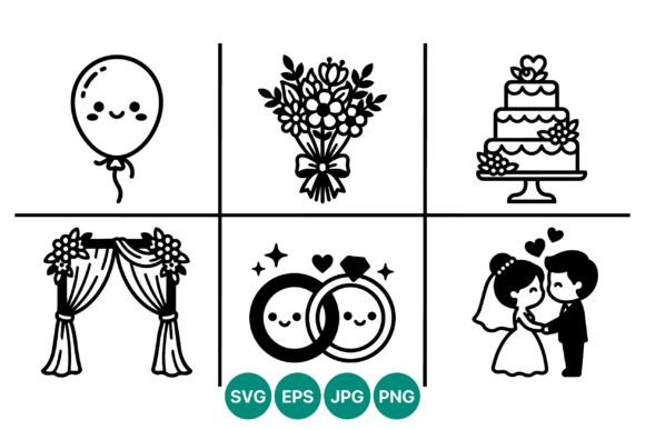 Cute Black and White Wedding Icons