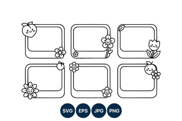 Cute Black White Flower Fruit Frame Graphics