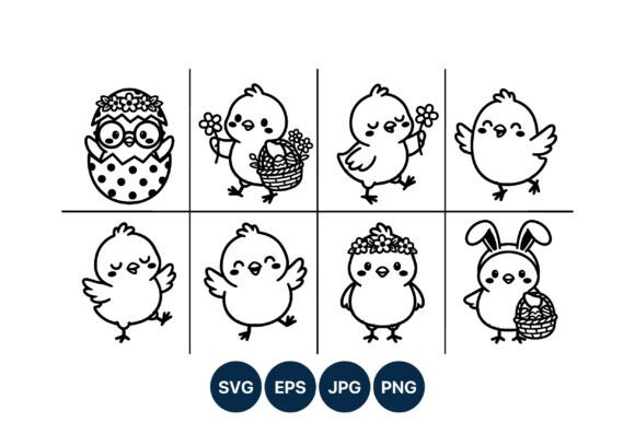 Cute Chick Easter Vector Illustrations