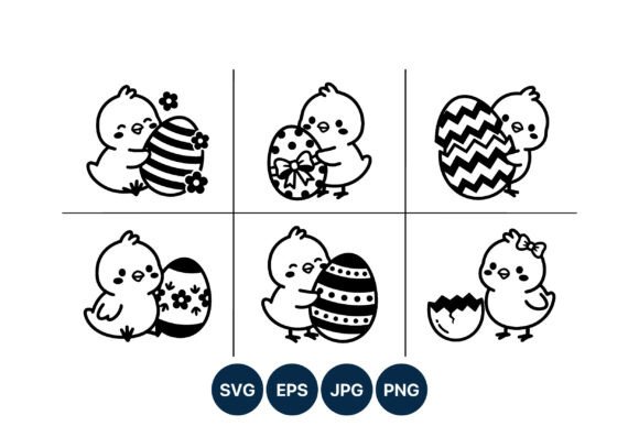 Cute Chick with Easter Eggs Vector Graphics