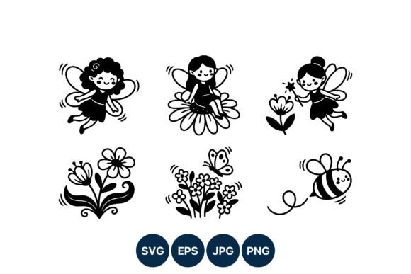 Cute Fairy Black White Vector Art for Graphics and Illustrations