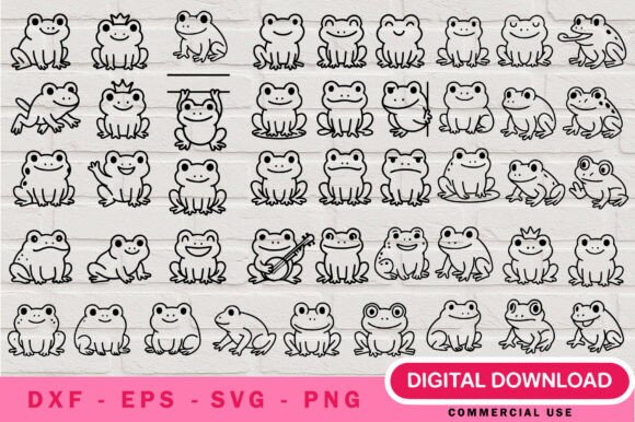 Cute Frog Outline SVG Bundle Cricut: Graphics & Illustrations