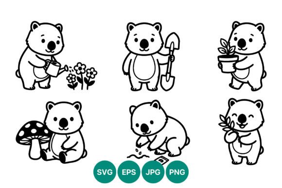 Cute Gardening Bear Vector Set: Graphics for Creative Sellers
