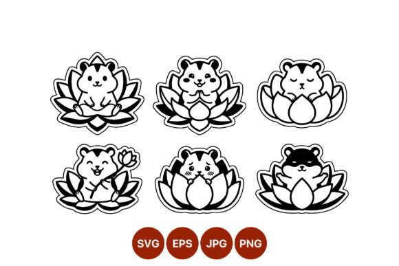 Cute Hamsters Meditating on Lotus Vector Graphics