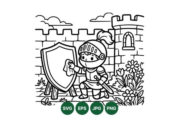 Cute Knight Cleaning Shield Graphics