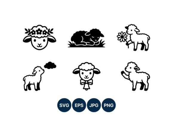 Cute Lamb Black White Vector Art Graphics