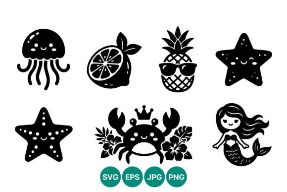 Cute Ocean Animals Tropical Vector Set