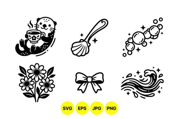 Cute Otter Line Art Icons: Graphics & Illustrations