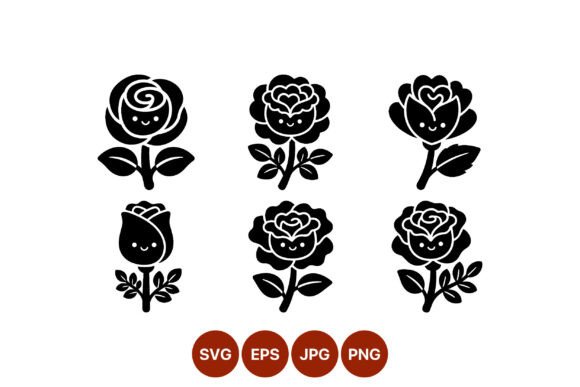 Cute Smiling Rose Flower Vector Icons