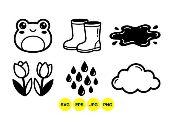 Cute Spring Rain Clipart Icons: Graphics & Illustrations