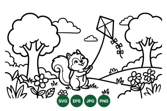 Cute Squirrel Kite Clipart Svg Graphics