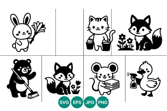 Cute Woodland Animal Chores Vector Set: Graphics for Creative Projects