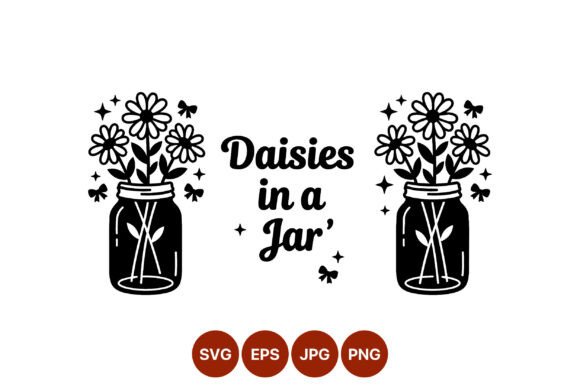 Daisies in a Jar Black White Vector