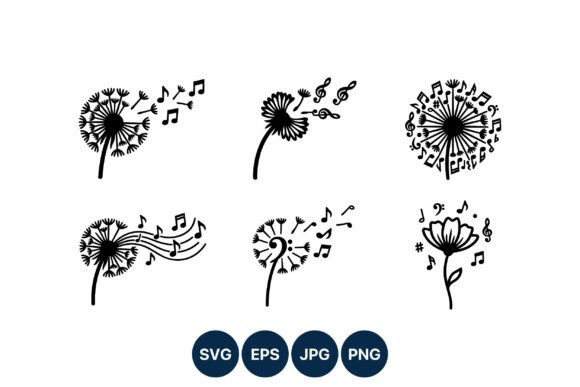 Dandelion with Musical Notes Vector Graphics