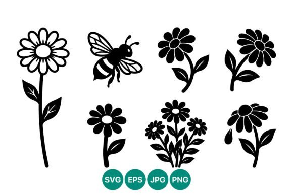 Flower Bee Silhouettes Bundle: Graphics for Editorial Design