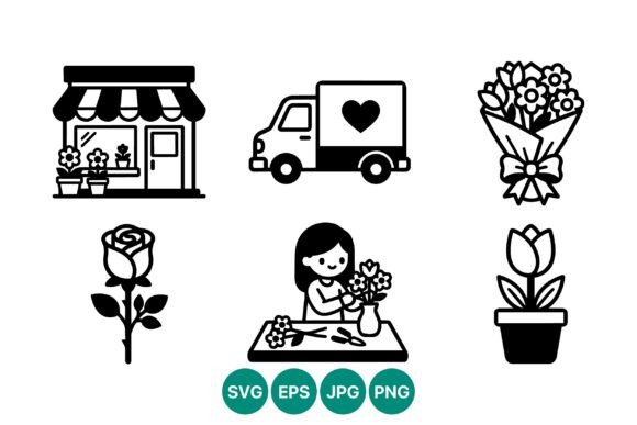 Flower Shop Delivery and Florist Icons