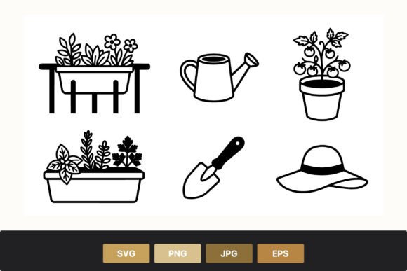 Gardening Black White Icon Set: Graphics for Branding