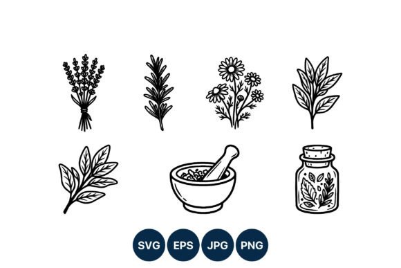 Herbs Line Art Black and White: Graphics for Creative Design