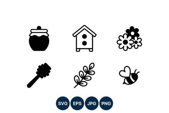 Honey Jar Bee House Flower Icon Set Graphics