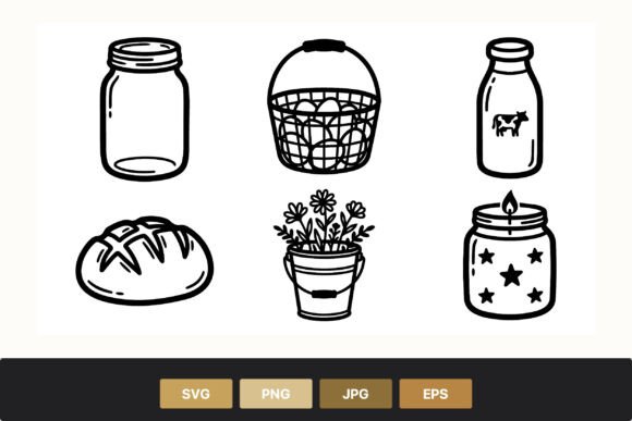 Mason Jar Eggs Basket Bread Flower Graphics
