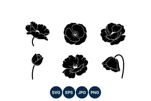 Poppy Flower Black Silhouettes: Graphics for Local Business Branding